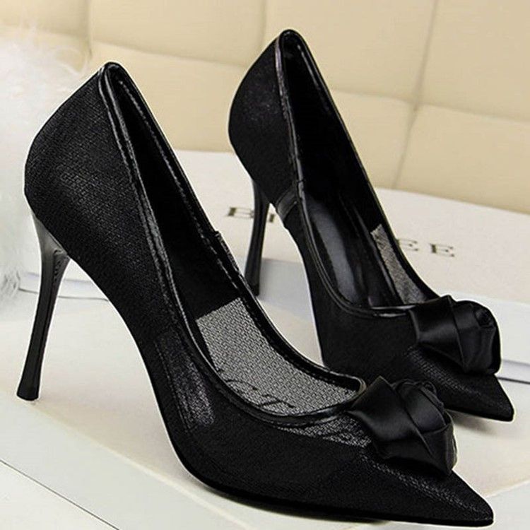 Mesh Pointed Toe Stiletto Heel Slip-on Dame Pumps