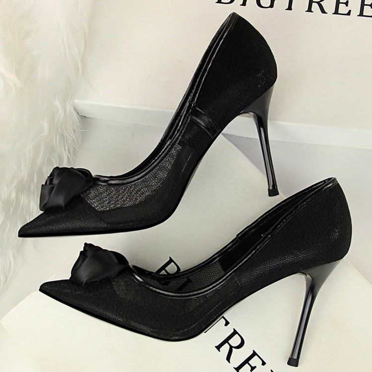 Mesh Pointed Toe Stiletto Heel Slip-on Dame Pumps