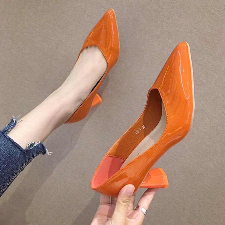 Plain Chunky Heel Slip-on Pointed Toe Dame Pumps