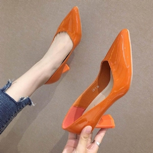 Plain Chunky Heel Slip-on Pointed Toe Dame Pumps