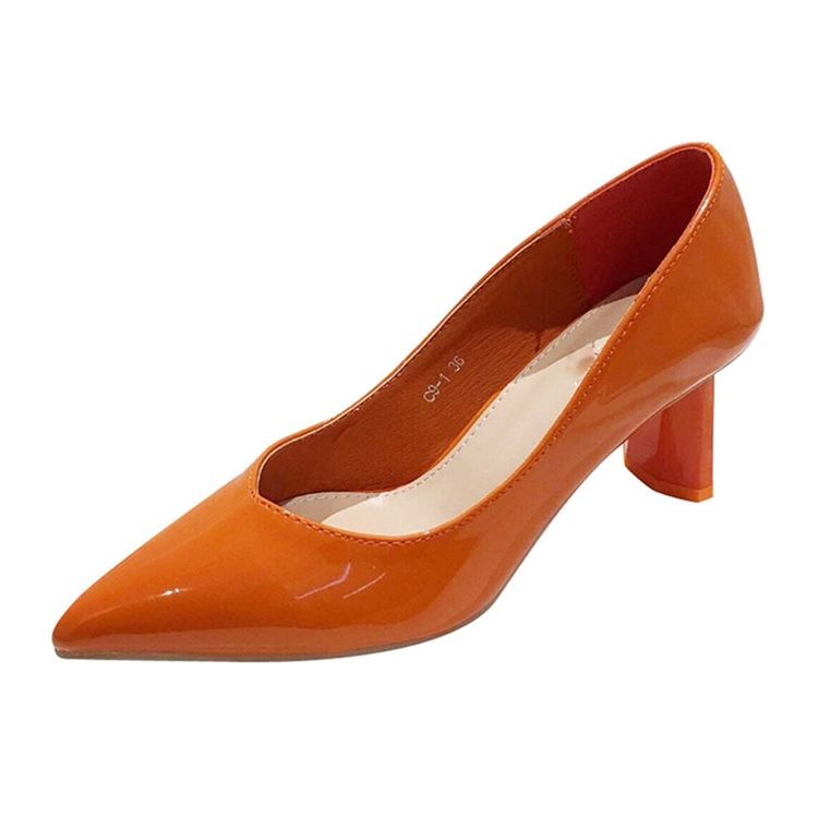 Plain Chunky Heel Slip-on Pointed Toe Dame Pumps