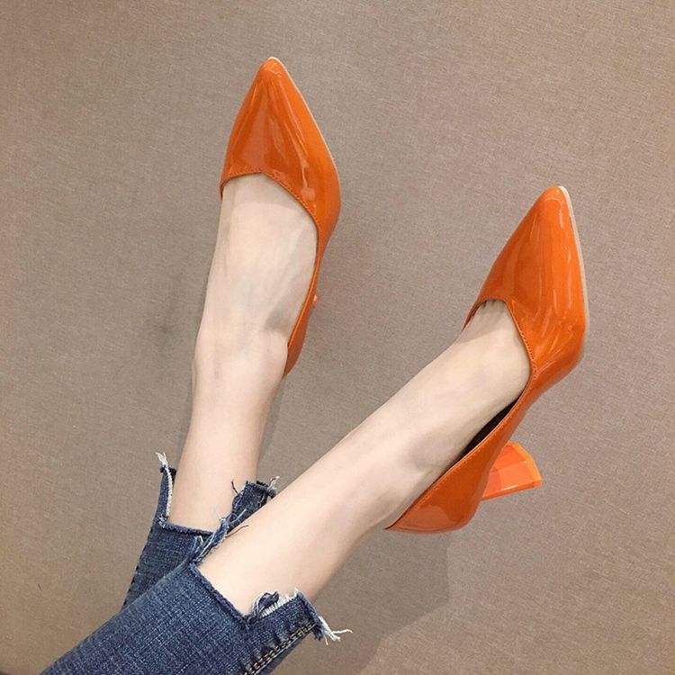 Plain Chunky Heel Slip-on Pointed Toe Dame Pumps