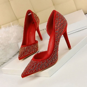 Rhinestone Faux Suede Stiletto Heel Spidse Toe Pumps Til Kvinder