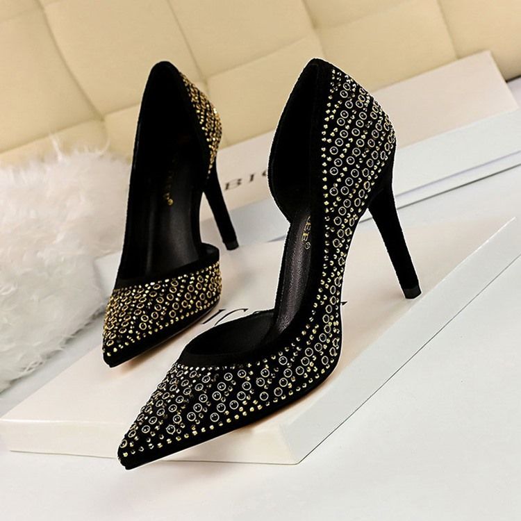 Rhinestone Faux Suede Stiletto Heel Spidse Toe Pumps Til Kvinder