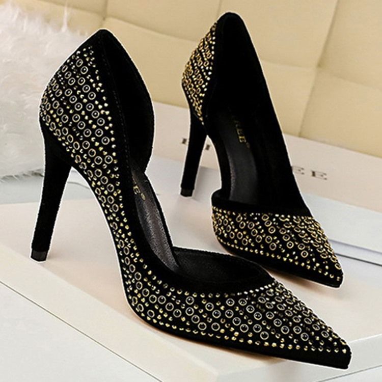 Rhinestone Faux Suede Stiletto Heel Spidse Toe Pumps Til Kvinder