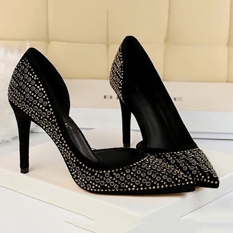 Rhinestone Faux Suede Stiletto Heel Spidse Toe Pumps Til Kvinder