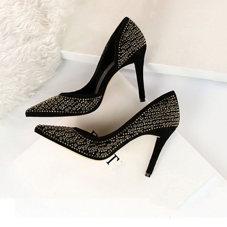 Rhinestone Faux Suede Stiletto Heel Spidse Toe Pumps Til Kvinder