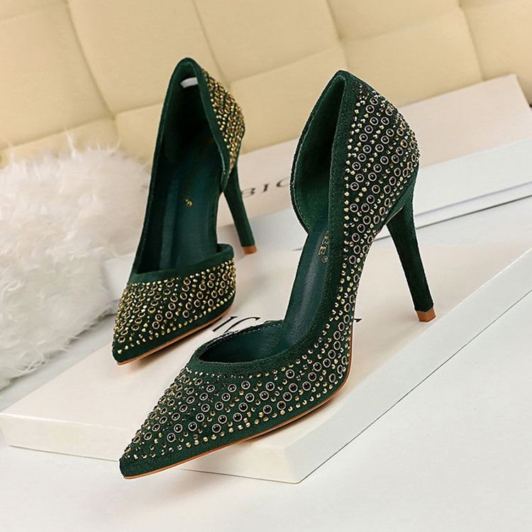 Rhinestone Faux Suede Stiletto Heel Spidse Toe Pumps Til Kvinder