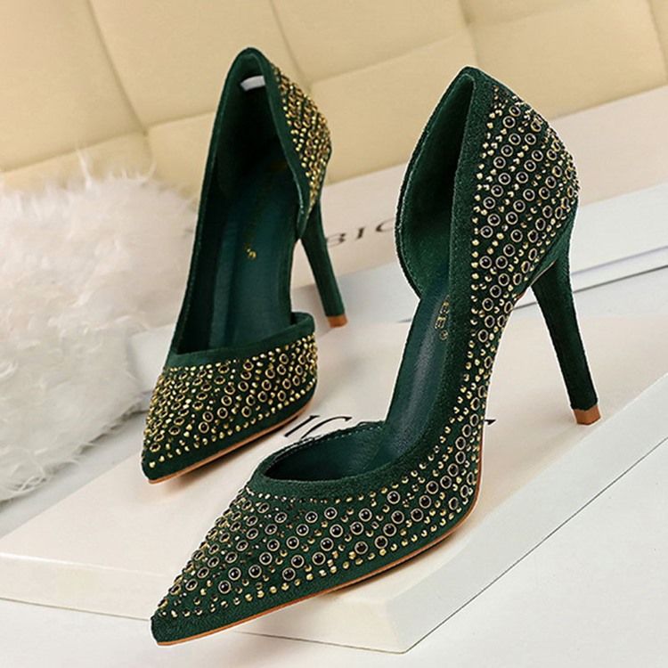 Rhinestone Faux Suede Stiletto Heel Spidse Toe Pumps Til Kvinder