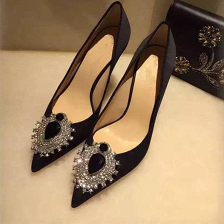 Rhinestone Silk Fabric Slip-on Pointed Toe Kvinders Prom Sko