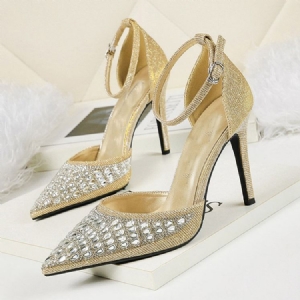 Rhinestone Spids Toe Spænde Stiletto Hæl Dame Pumps