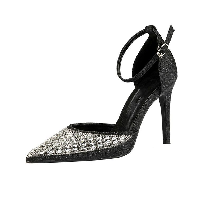 Rhinestone Spids Toe Spænde Stiletto Hæl Dame Pumps