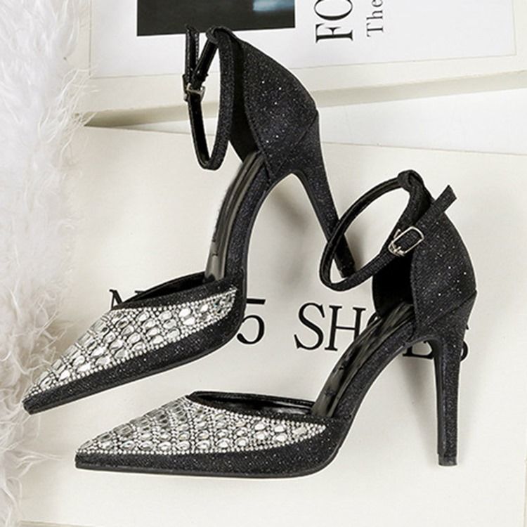 Rhinestone Spids Toe Spænde Stiletto Hæl Dame Pumps