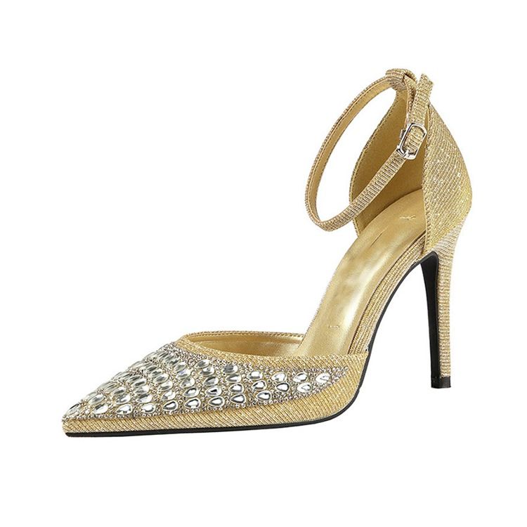 Rhinestone Spids Toe Spænde Stiletto Hæl Dame Pumps