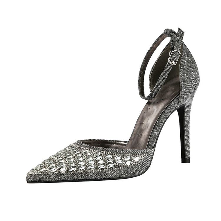 Rhinestone Spids Toe Spænde Stiletto Hæl Dame Pumps