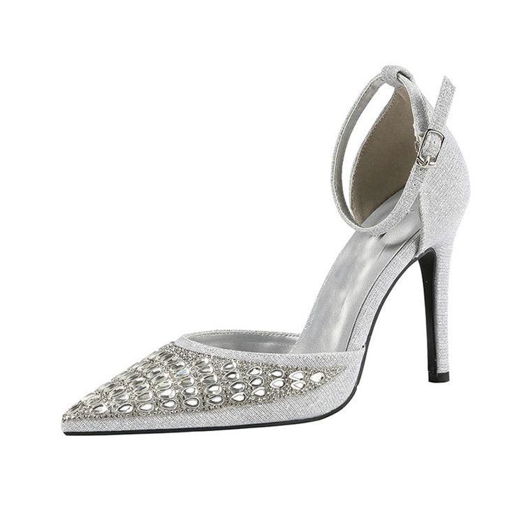 Rhinestone Spids Toe Spænde Stiletto Hæl Dame Pumps