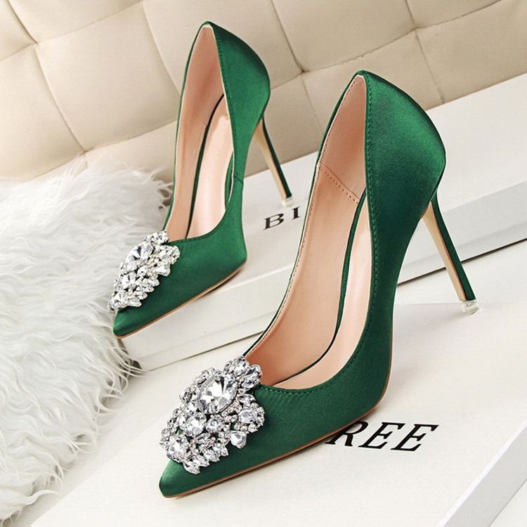 Rhinestone Spids Toe Stiletto Heel Plain Thin Women's Shoes Pumps