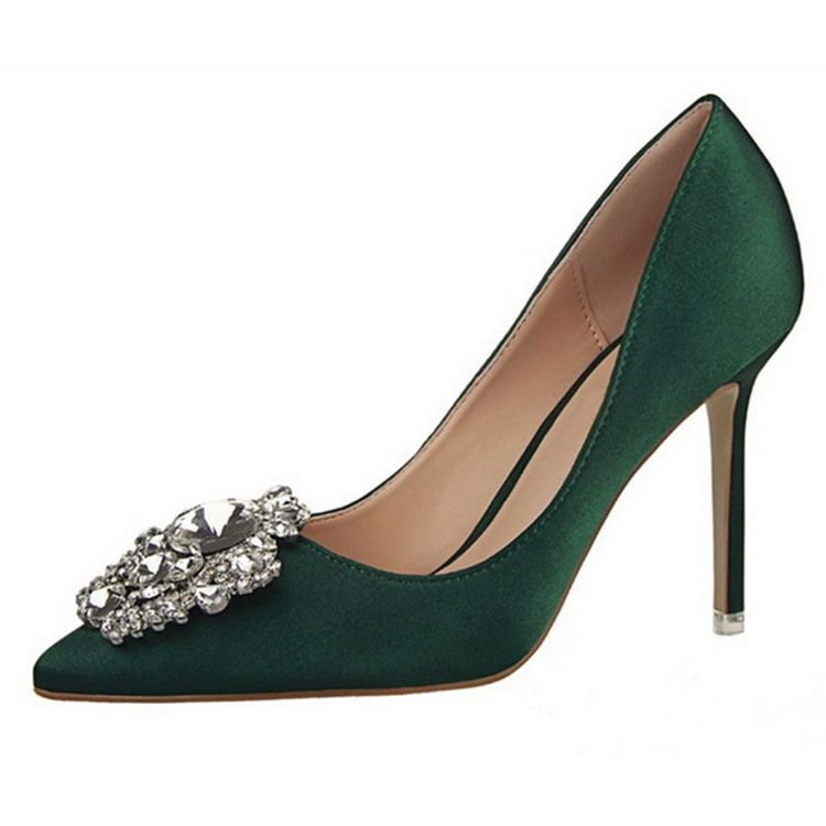 Rhinestone Spids Toe Stiletto Heel Plain Thin Women's Shoes Pumps