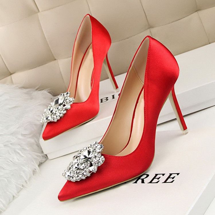 Rhinestone Spids Toe Stiletto Heel Plain Thin Women's Shoes Pumps