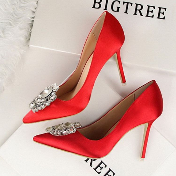 Rhinestone Spids Toe Stiletto Heel Plain Thin Women's Shoes Pumps