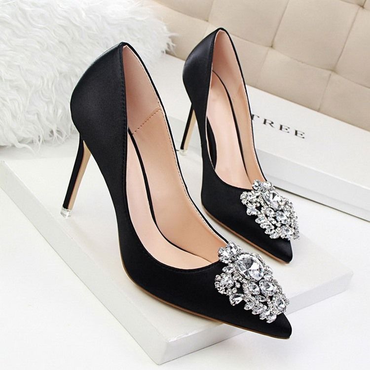 Rhinestone Spids Toe Stiletto Heel Plain Thin Women's Shoes Pumps