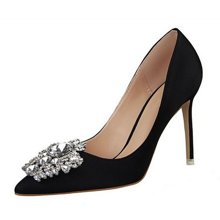 Rhinestone Spids Toe Stiletto Heel Plain Thin Women's Shoes Pumps