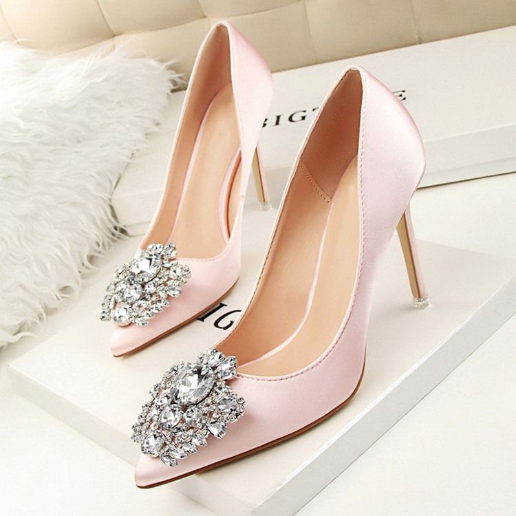 Rhinestone Spids Toe Stiletto Heel Plain Thin Women's Shoes Pumps