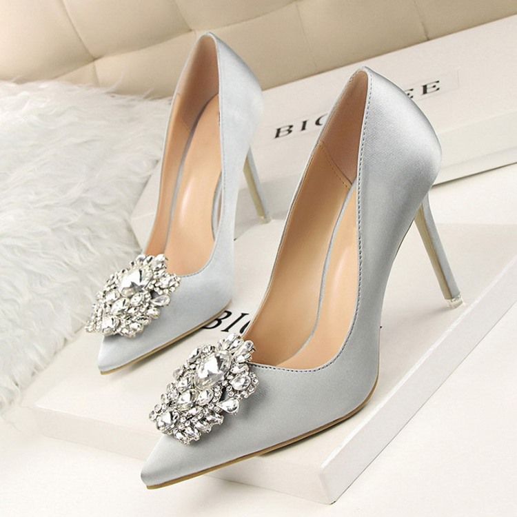 Rhinestone Spids Toe Stiletto Heel Plain Thin Women's Shoes Pumps