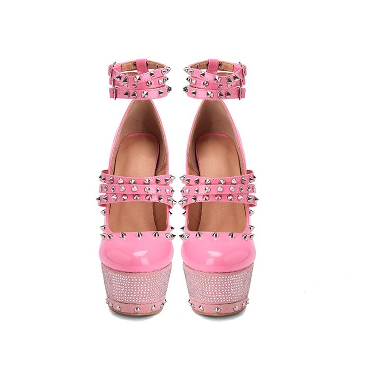 Round Toe Beads Buckle Ultra-high Heel Dame Pumps