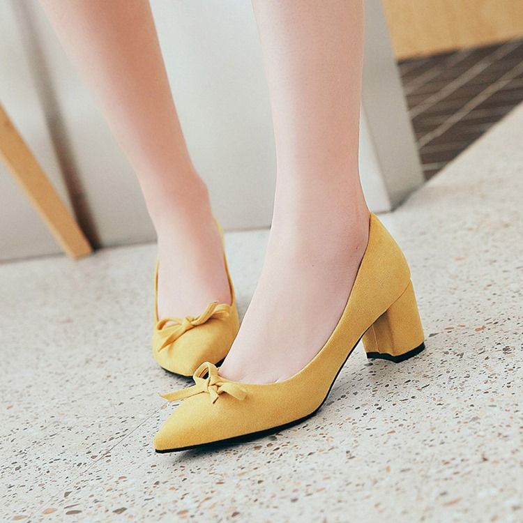 Spids Toe Bow Chunky Heel Pumps Til Kvinder