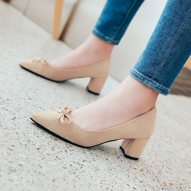 Spids Toe Bow Chunky Heel Pumps Til Kvinder