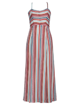 Color Block Stripe Backless Vacation Maxikjole Til Kvinder