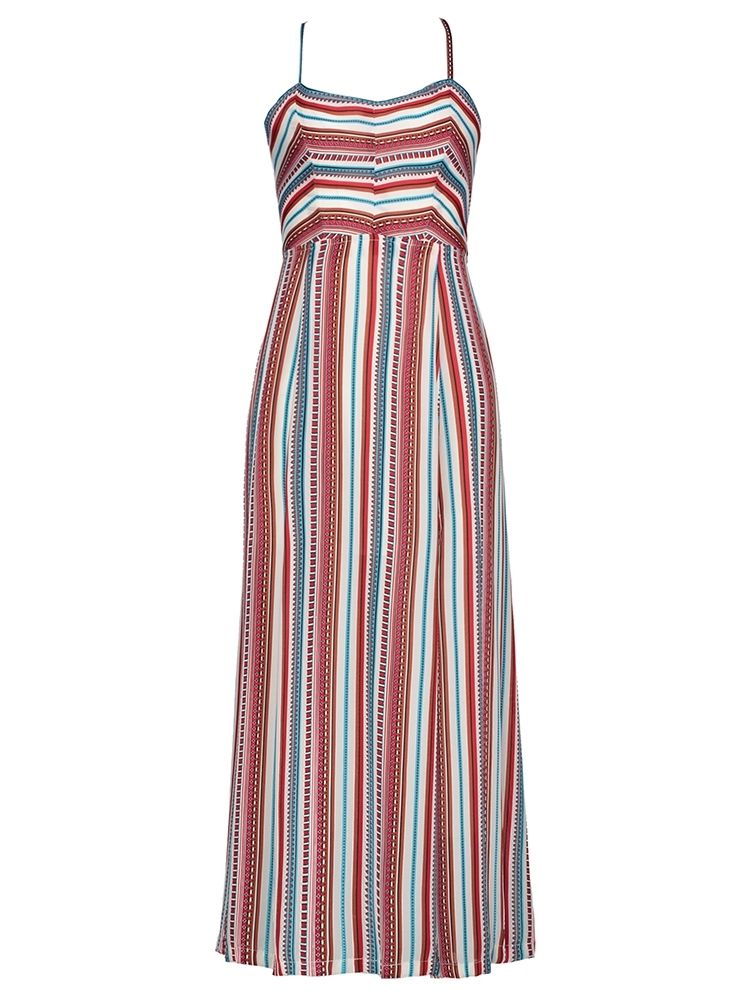 Color Block Stripe Backless Vacation Maxikjole Til Kvinder