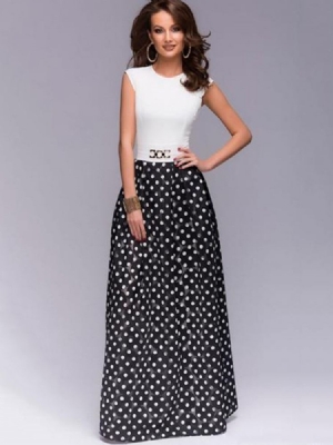 Kvinder Polka Dots Color Block Expansion Maxi Dress