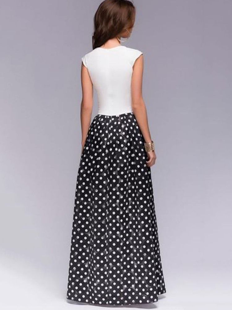 Kvinder Polka Dots Color Block Expansion Maxi Dress