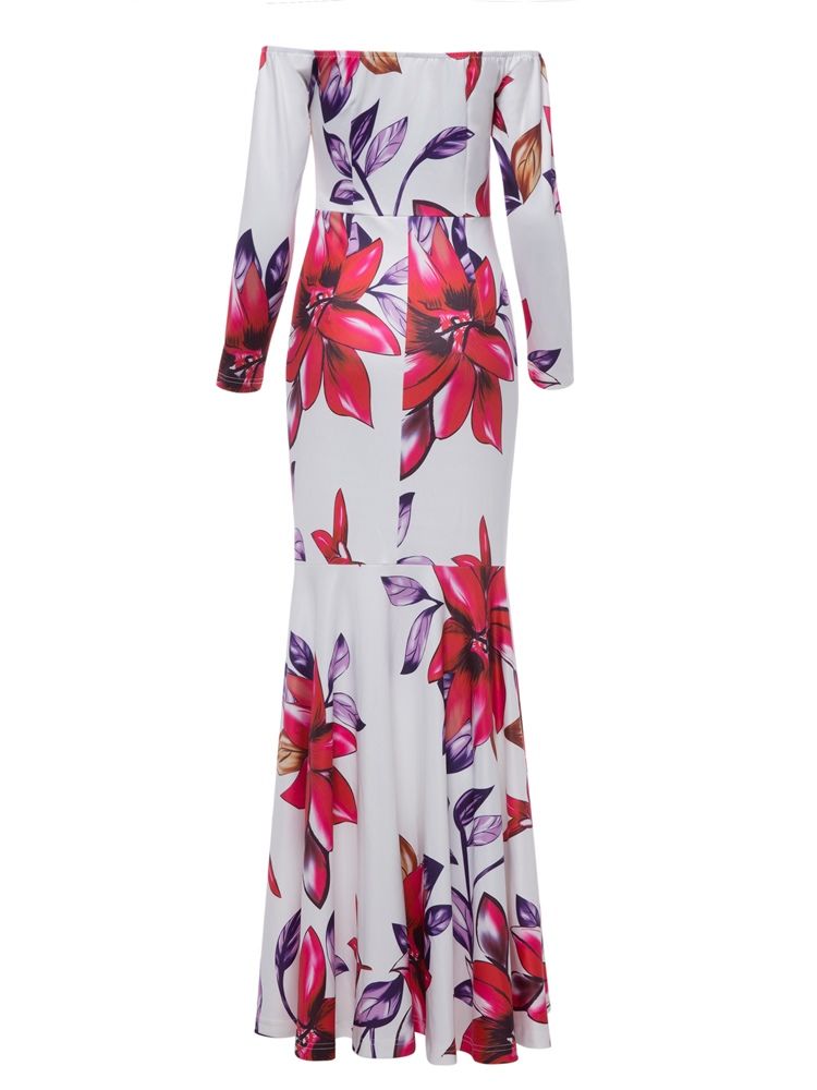 Kvinder Slash Neck Flower Print Backless Maxi Dress