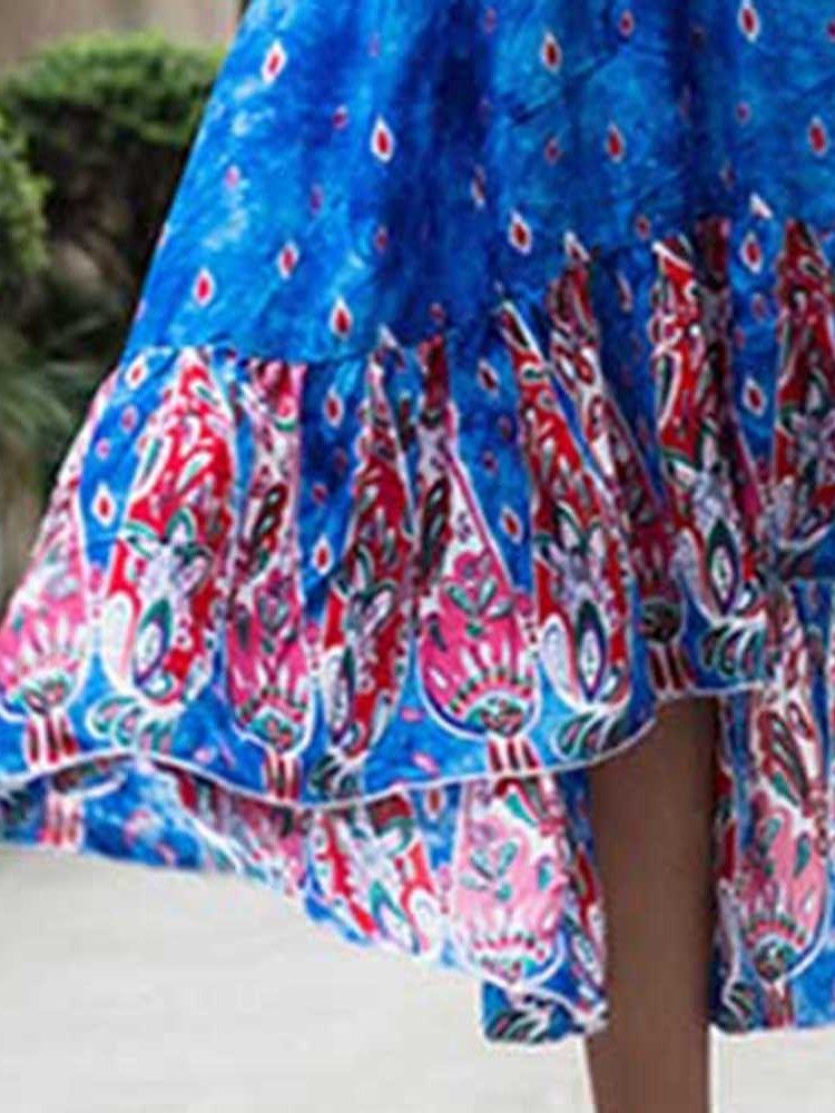 Kvinders Bohemian Off Shoulder Ankel-længde Print Kjole