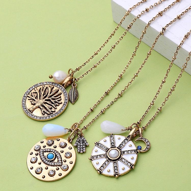 Bohemian Style Round Plate Necklace