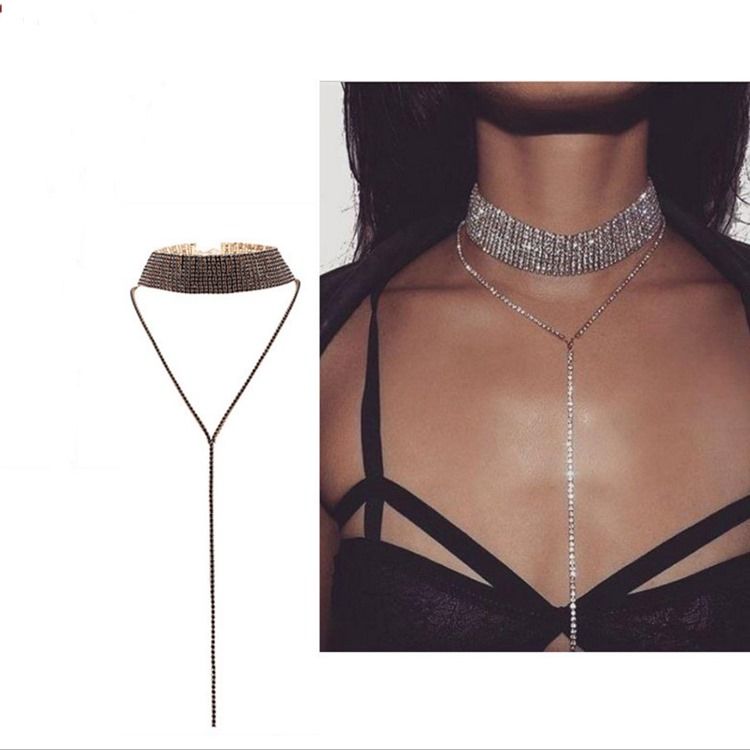 Mousserende Fuld Rhinestone Choker Halskæde