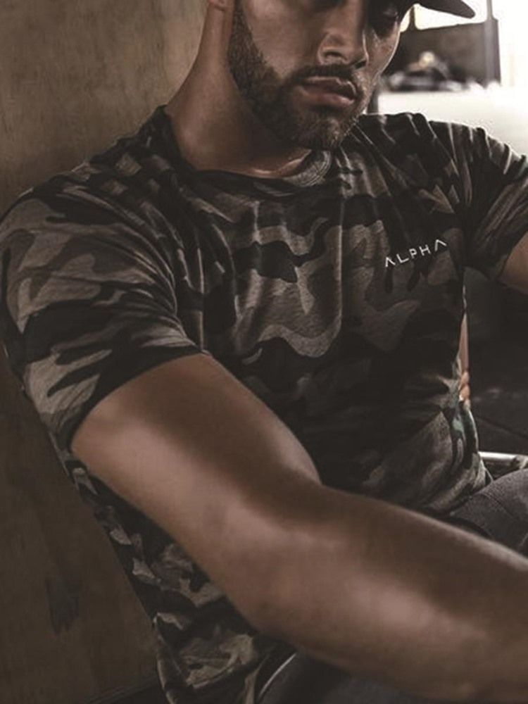 Mænd Camouflage Print Pullover Gym Sports T-shirt