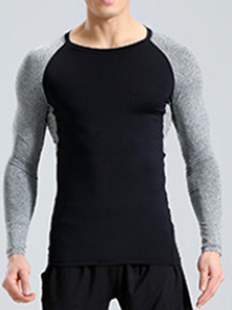 Mænds Color Block Pullover Langærmet Hurtigtørrende Gym Sports Tops