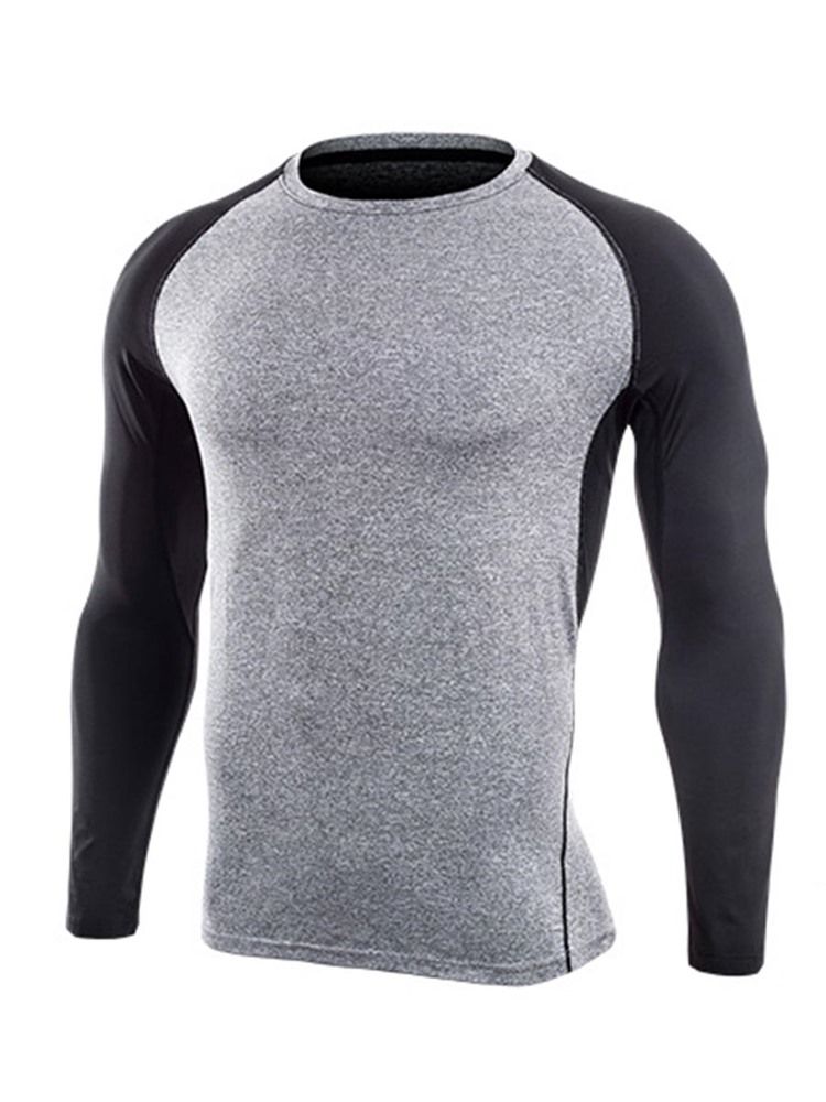 Mænds Color Block Pullover Langærmet Hurtigtørrende Gym Sports Tops