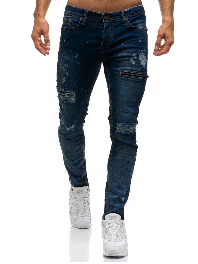 Almindelig Uelastisk Slidte Herre Afslappet Flået Jeans