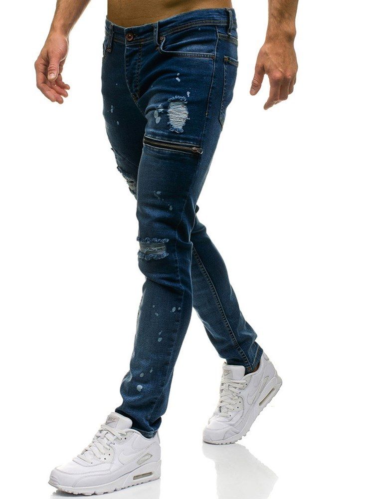 Almindelig Uelastisk Slidte Herre Afslappet Flået Jeans