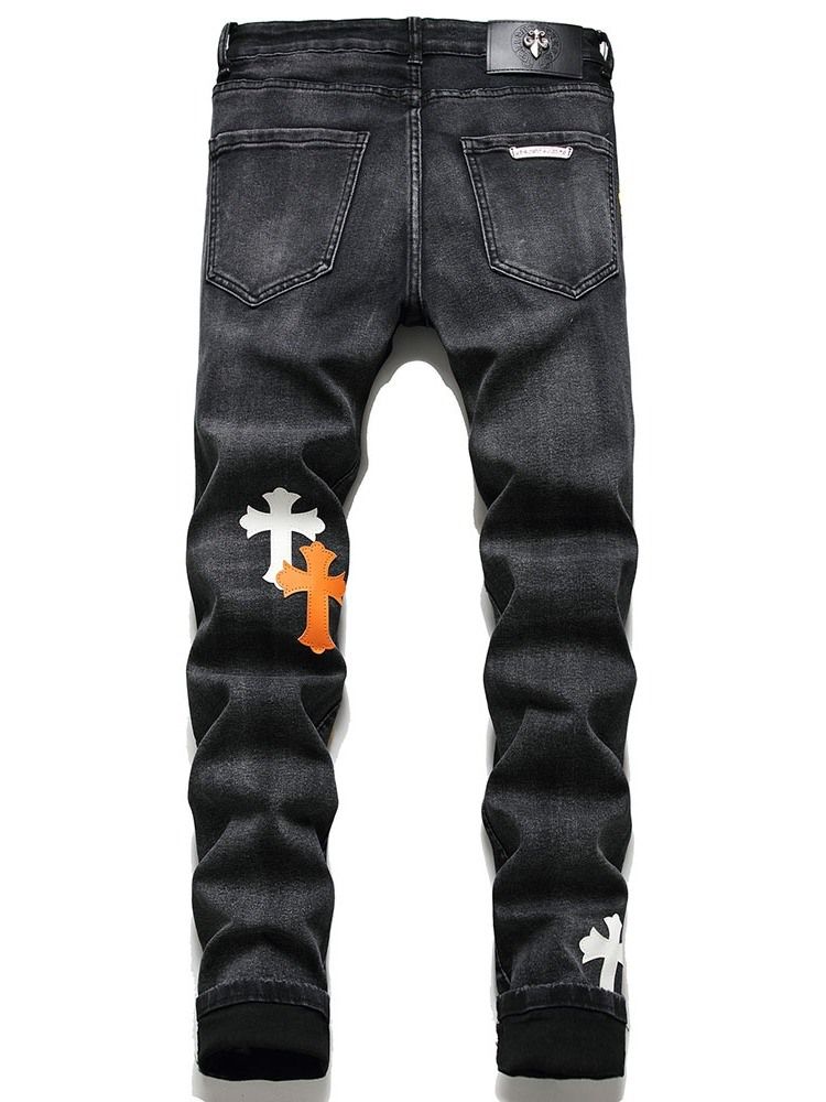 Appliques Casual Mid Waist Jeans Til Mænd