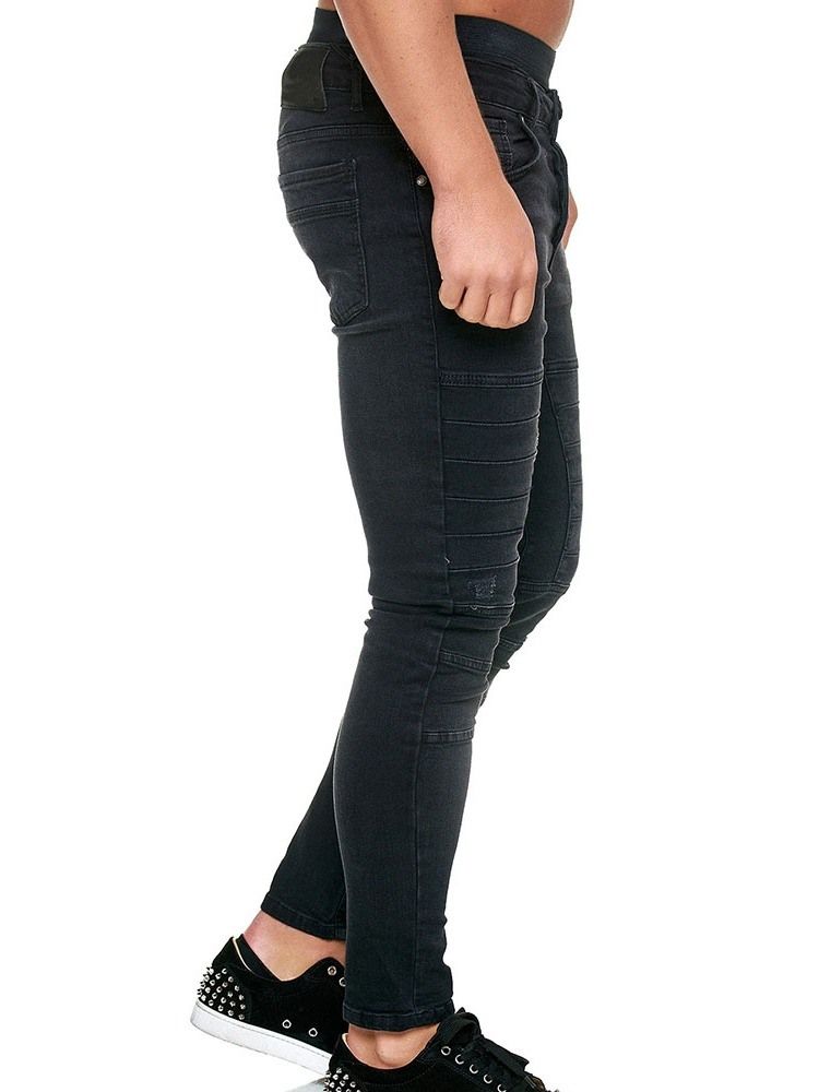 Button Plain Pencil Pants Herre Casual Jeans