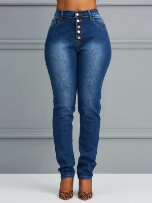 Button Skinny Plain Jeans Til Kvinder