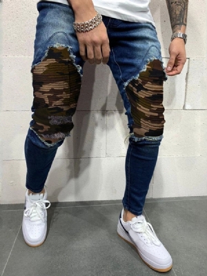 Camouflage Pencil Pants Hole Casual Mid Waist Men's Jeans