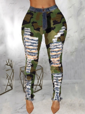 Camouflage Pencil Pants Patchwork Skinny Mid Waist Women's Jeans