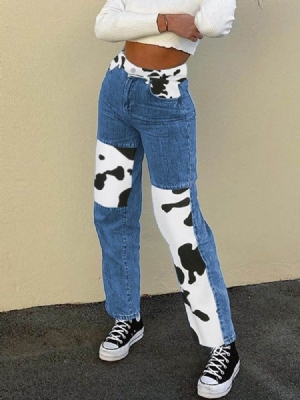 Color Block Print Straight High Waist Women's Slim Jeans